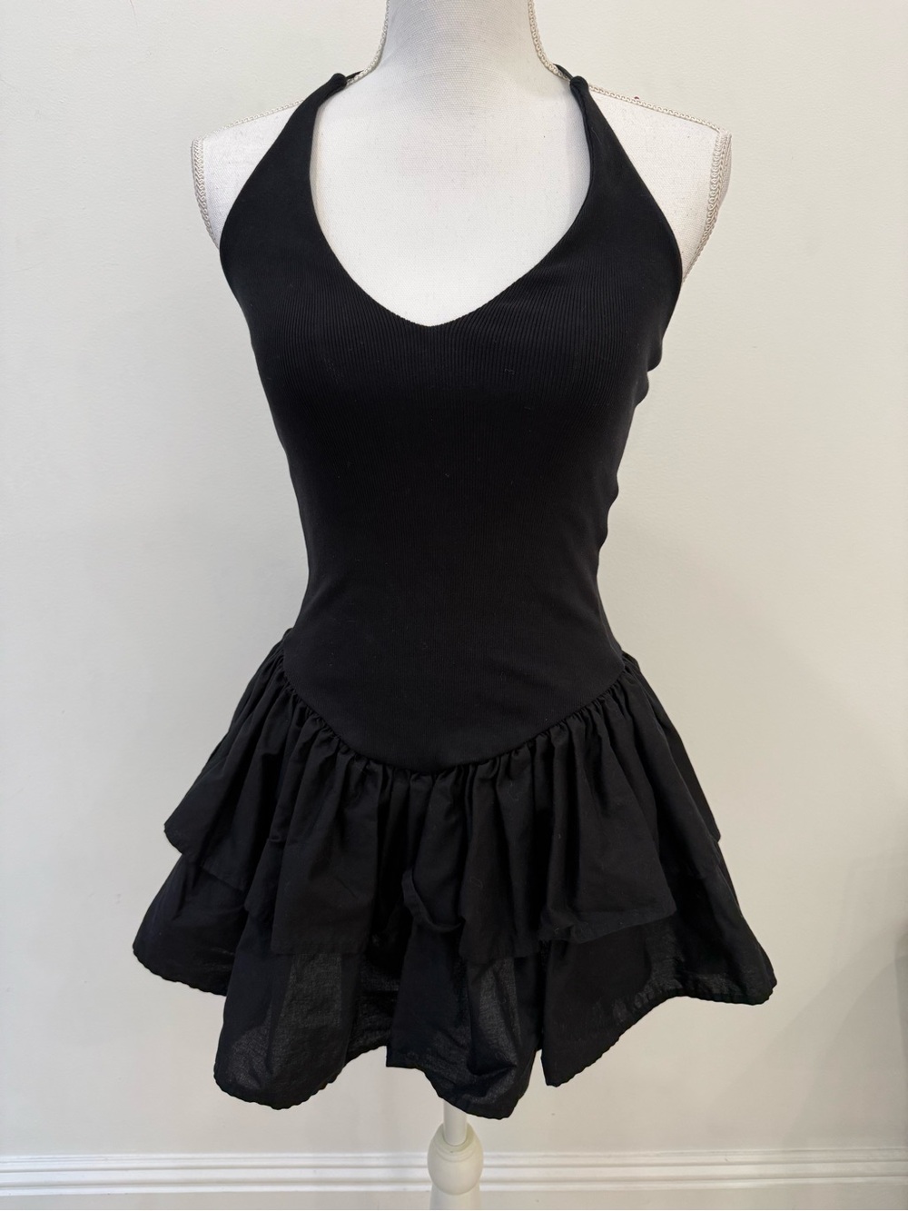 Black Halter Ruffled Dress